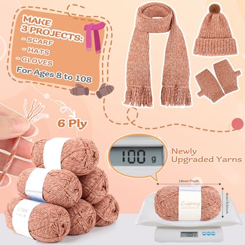 Coopay Kit de tricô para iniciantes, kits completos de tricô para aprender a tricotar luva de cachec