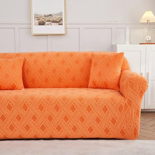 Housse de canapé extensible pour protéger votre canapé orange 3 places - 3
