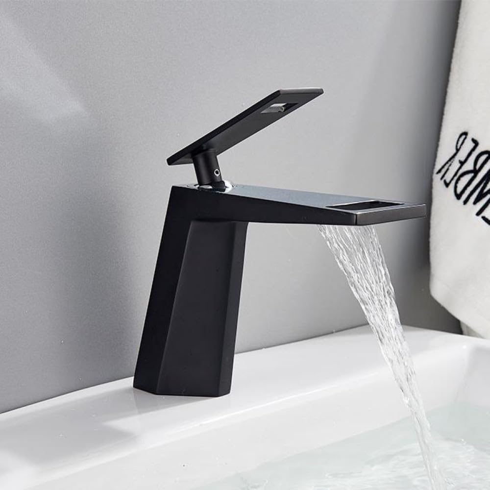 Robinet de salle de bain noir doré anti-éclaboussures pour évier chaud et froid