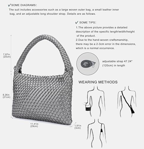 Woven Bag for Women,Artificial Leather PU Champagne Bag Large Summer Beach Travel Handbag and Purse Retro Handmade Shoulder Bag3
