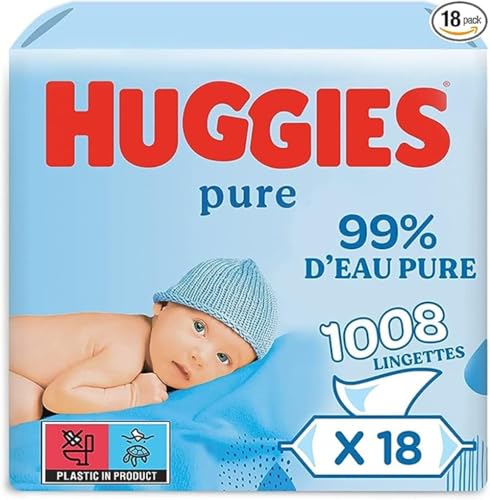Huggies Lingettes Pure pour bébé, 18 paquets (1008 lingettes au total) - Lingettes à 99% d'eau pure - Sans parfum pour un nettoyage tout en douceur -...