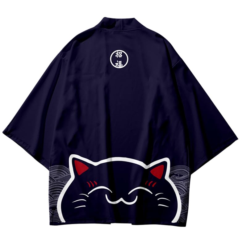 Image of LAI MENG FIVE CATS Women's Lucky Cat Cardigan Kimono Loose Cover up Casual Blouse Cute Tops