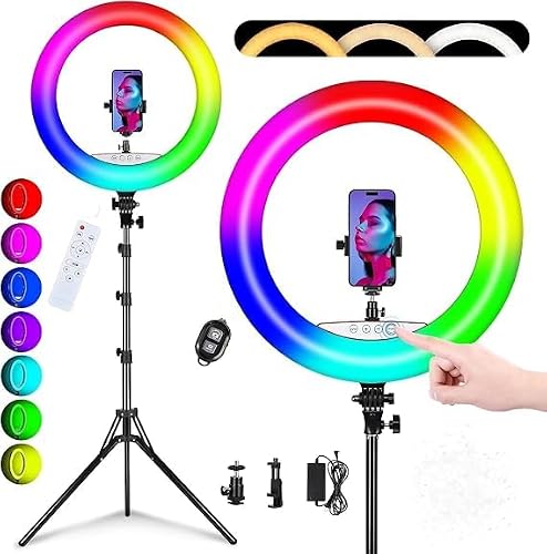 Professional RGB Ring Light 22 INCH RBG with Adjustable Tripod Stand and Phone Holder - Perfect for TikTok, YouTube, Live Stream, Makeup & Photography
