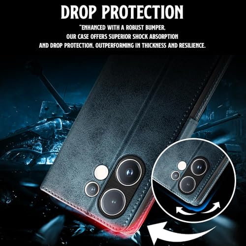 Image of WOW IMAGINE Shock Proof Flip Cover Back Case for Vivo V60 5G | V60e 5G | Vivo T4 Pro 5G (Designer Magnetic Button Flip Case | Inbuilt Wallet Pockets & Stand | Leather Finish | Oxford Blue)
