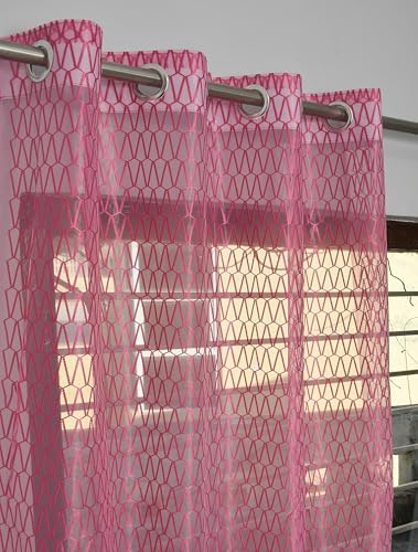 Image of HOME UTSAV Premium Sheer Net Curtain for Window 5 Feet | Transparent Net Fabric with Geometric Design | Pack of 1, Pink