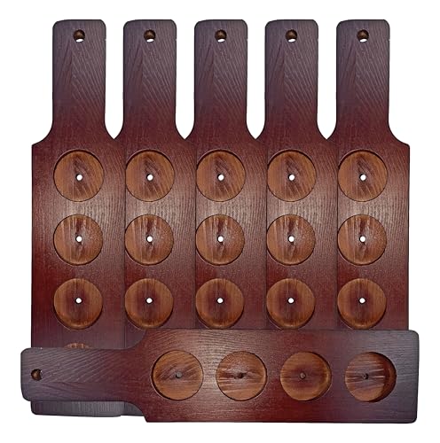 DASHER'S SPICE & BEANS Wood Mahogany Flight Paddle 14 1/2 Inch | 4 Compartment | Wine or Beer Tasting Pack of 6