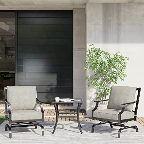 Grand Patio 3 Pcs Patio Furniture Set Outdoor Bistro Set Metal K/D Chat Set Rocking Chair With Gray Comfortable Cushions For Garden Lawn & Poolside #TOP1