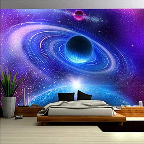 Papier Peint Mural 3D Galaxie, Univers Peinture Murale Intissé Tableaux Muraux Trompe l'oeil pour Salle de bain Salon Chambre Décoration Murale Moderne 350CMx245CM