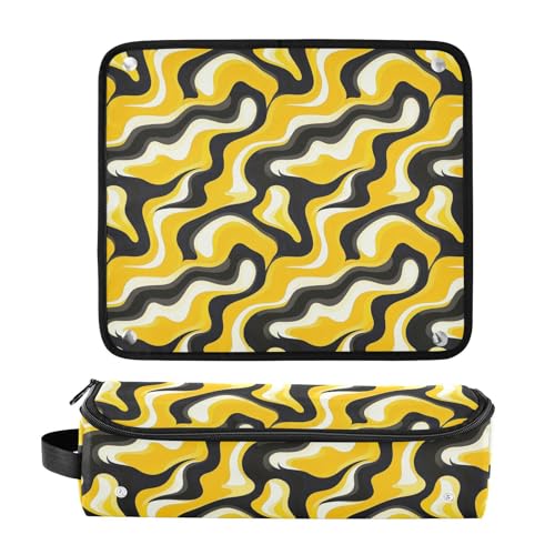Bolsa de viaje para herramientas de cabello con diseño abstracto marmolado resistente al calor para planchas, rizadores y organizador portátil miniatura 3