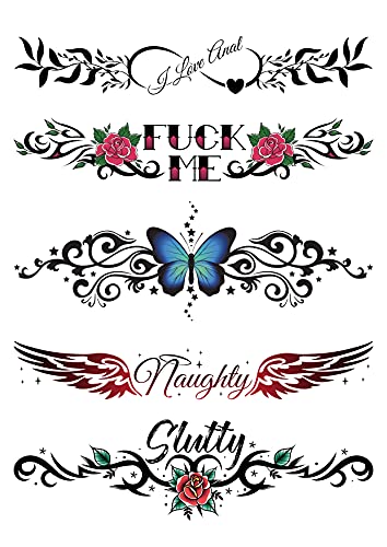 Kink Ink - 5 Large Sexy Naughty Temporary Tattoos for Women Ladies - Adult Fun for Lower Back Legs Arms Stomach