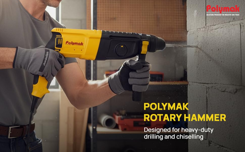 Image of 950W Rotary Hammer Drill | 26 mm | Heavy-Duty Drilling & Chiseling Tool | 1300 RPM | 3.3 J Impact Energy | Quick-Change System | Lightweight 3 kg | Soft-Grip Handle | 6-Month Warranty | Yellow