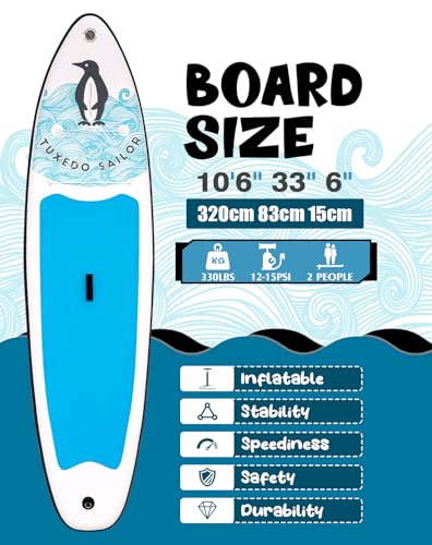 Image of Tuxedo Sailor 10'6 inchx33 inchx6 inch Inflatable Stand Up Paddle Board with Premium SUP Accessories,Paddle Boards for Adults & Youth of All Skill Levels