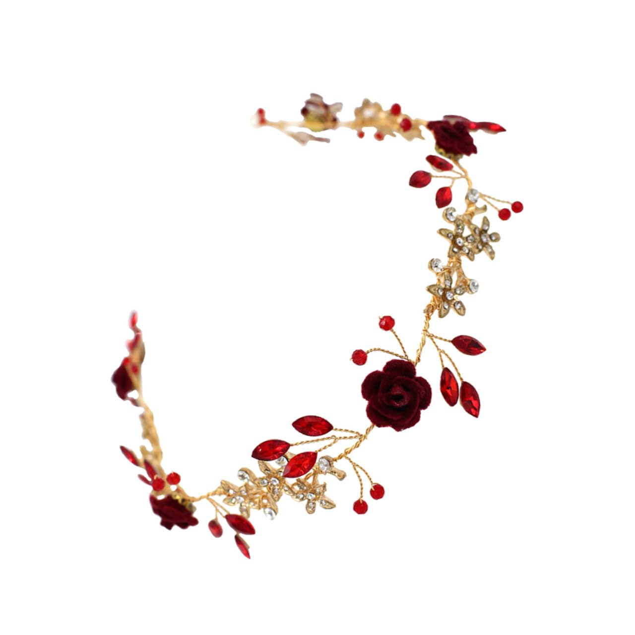 WOONEKY 1pieza Tocado Floral Delicado Para Novia Piedras Rojas Accesorio De Boda Para Fotografía De Fiesta y Estilo Chino