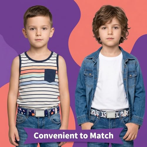 Image of GUSTAVE 2pcs Belt for Kids, Stretchy Kids Belt for Boys Girls, Fashion Adjustable Waist Belts, Elastic Silver Buckle Child Toddler Belts