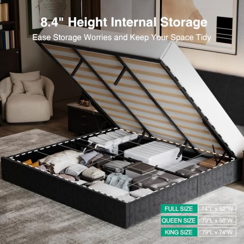 Image of Novilla King Lift Up Storage Bed Frame /Charging Station /LED Light, Black