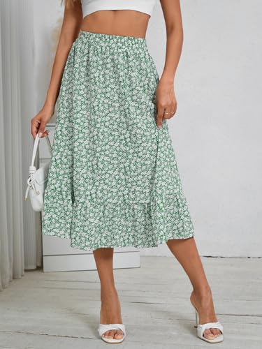 Milumia Women's Ditsy Floral High Waist Ruffle Skirt Vacation Flowy Midi Skirts3