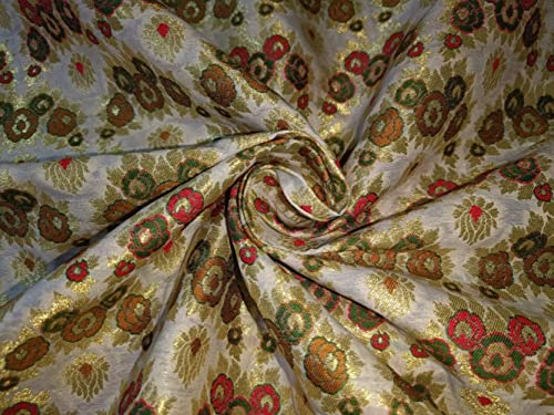 Tissu brocart blanc et rose vif BRO851A de 111,8 cm de large pour couture