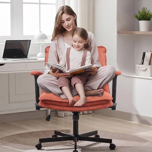 Image of DROGO Zen Pro Criss Cross Legged Office Chair for Work from Home with Flip-Up Armrest & Wide Thick Cushion Seat | Computer Study Chair with Adjustable Height, Recline & Heavy Duty Metal Base (Orange)
