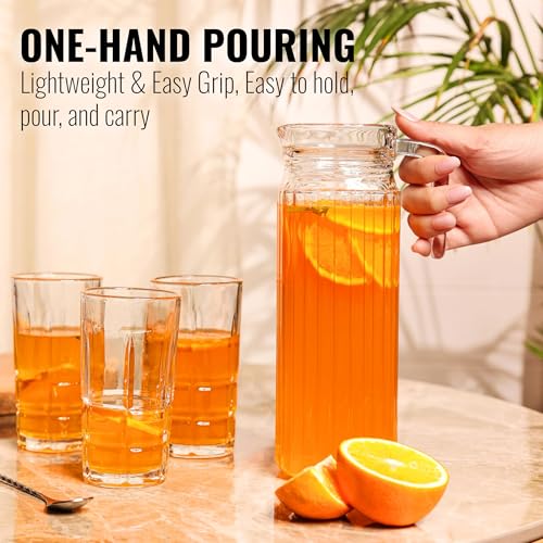 Image of Water Jug - Detox Glass Jugs with Lid for Dining Table - Elegant 1100 ml Transparent Pitcher for Juice, Iced Tea, Infused Water, Milk, Lemonade, Hot & Cold Beverages, Droplis