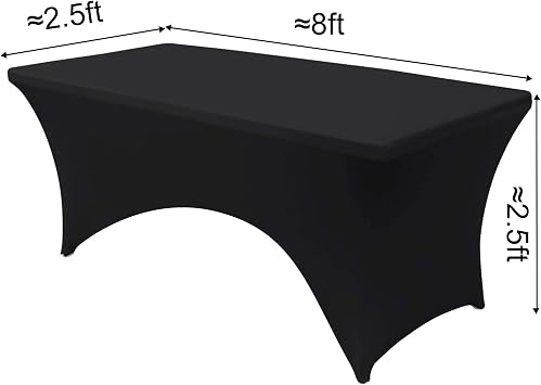 Time to Sparkle 4ft Table Cover for Rectangle Tables with Open Back | Black Stretch Spandex Universal Rectangular Fitted Tablecloth Protector for Wedding, Banquet and Party