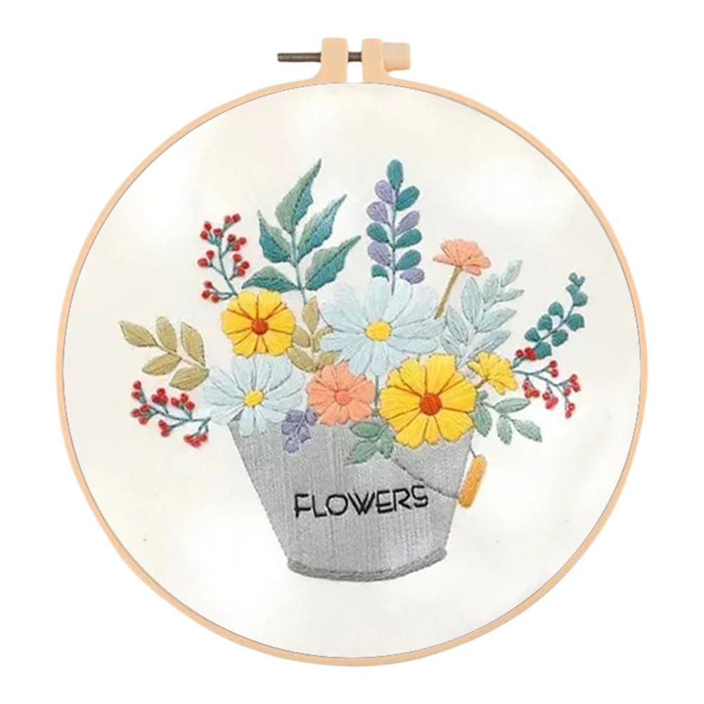 Flower Cotton Stamped Embroidery Cross Stitch Kit w/Pattern for Beginner30x30cm (A)