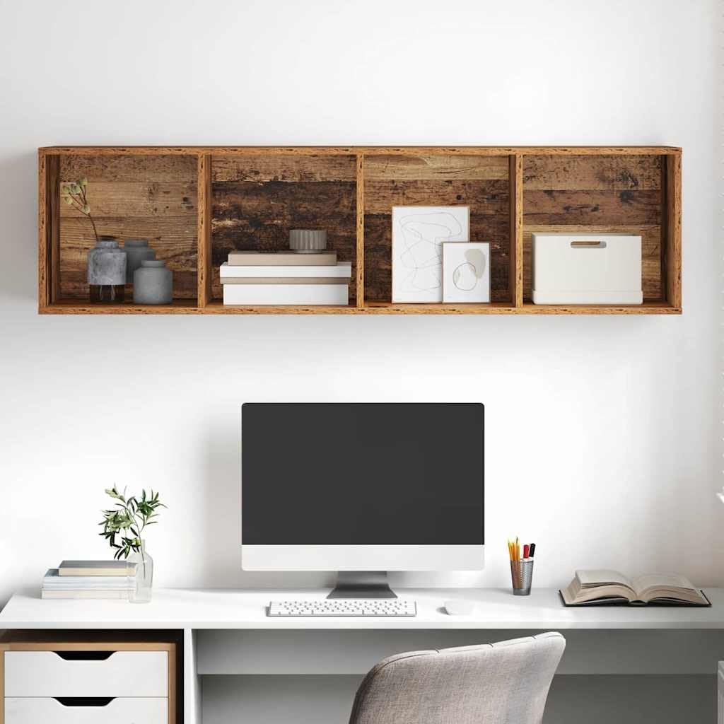 TV-Schrank Altholz Optik, 37x37x142,5 cm Holzwerkstoff, Wandmontage, schwebend, für Wohnzimmer, Schlafzimmer, Entertainment Center, Media Console