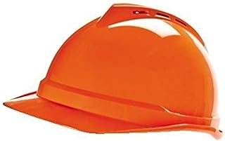MSA Hard Hat, FrtBrim, Slttd, 6Rtcht, hi-viz Orange, Standard
