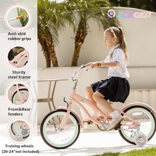Image of ACEGER Girls Beach Cruiser Bike for Kids 5-13 Years Old, 16 inch 18 inch 20 inch 24 inch Single Speed Kids Bicycle Included Coaster Brake, Front and Rear Reflectors, 24 inch 7 Speeds with Dual Brakes