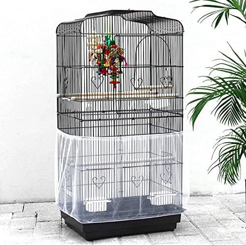 Image of Universal Bird Cage Seed Catcher,Seed Catcher Guard Net Cover,Parrot Nylon Mesh Net Cover,Soft Airy Cage Net Stretchy Skirt for Round Square Cages (Circumference 74 inch to 118 inch,White)