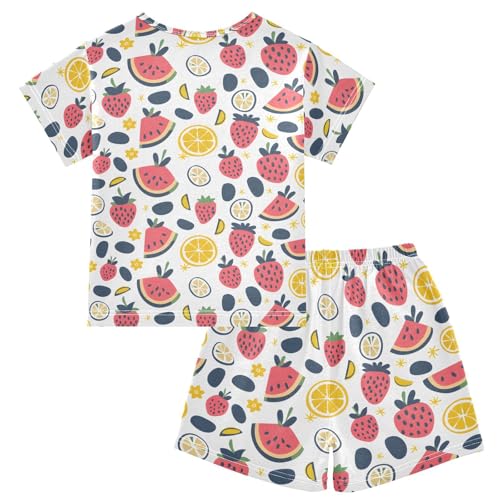 ALAZA Watermelon Strawberry Lemon Cartoon Pajamas Short Sleeve 2 Piece Sleepwear Top and Bottom Pajama Set Unisex2