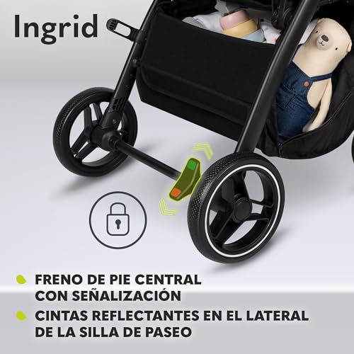 LIONELO INGRID Silla de paseo hasta 22 kg de 6 meses a 4 años Grandes ruedas giratorias 360° Suspensión total Se puede plegar con una mano Respaldo y reposapiés ajustables Capota XXL grande (Beige) - imagen 6