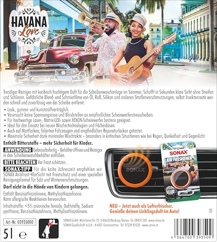 SONAX ScheibenReiniger gebrauchsfertig Havana Love (5 Liter) für die Scheiben- und Scheinwerferwaschanlage im Sommer | Art-Nr. 03935000