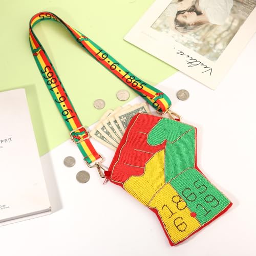 Image of Juneteenth Purse for Women Beaded Afro Freedom Crossbody Purse Shoulder Bag Black History Month African Outfit Gift