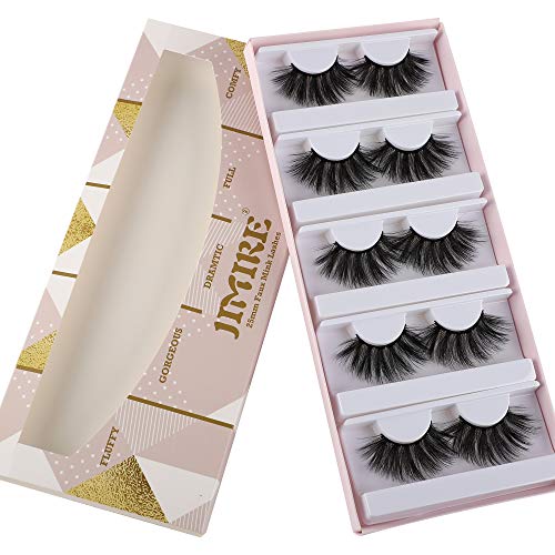 JIMIRE 25MM Faux Mink Eyelashes Fluffy False Eyelashes Mega Volume 5D Lashes Pack with Portable Eyelash Boxes 5 Pairs (5D-52)