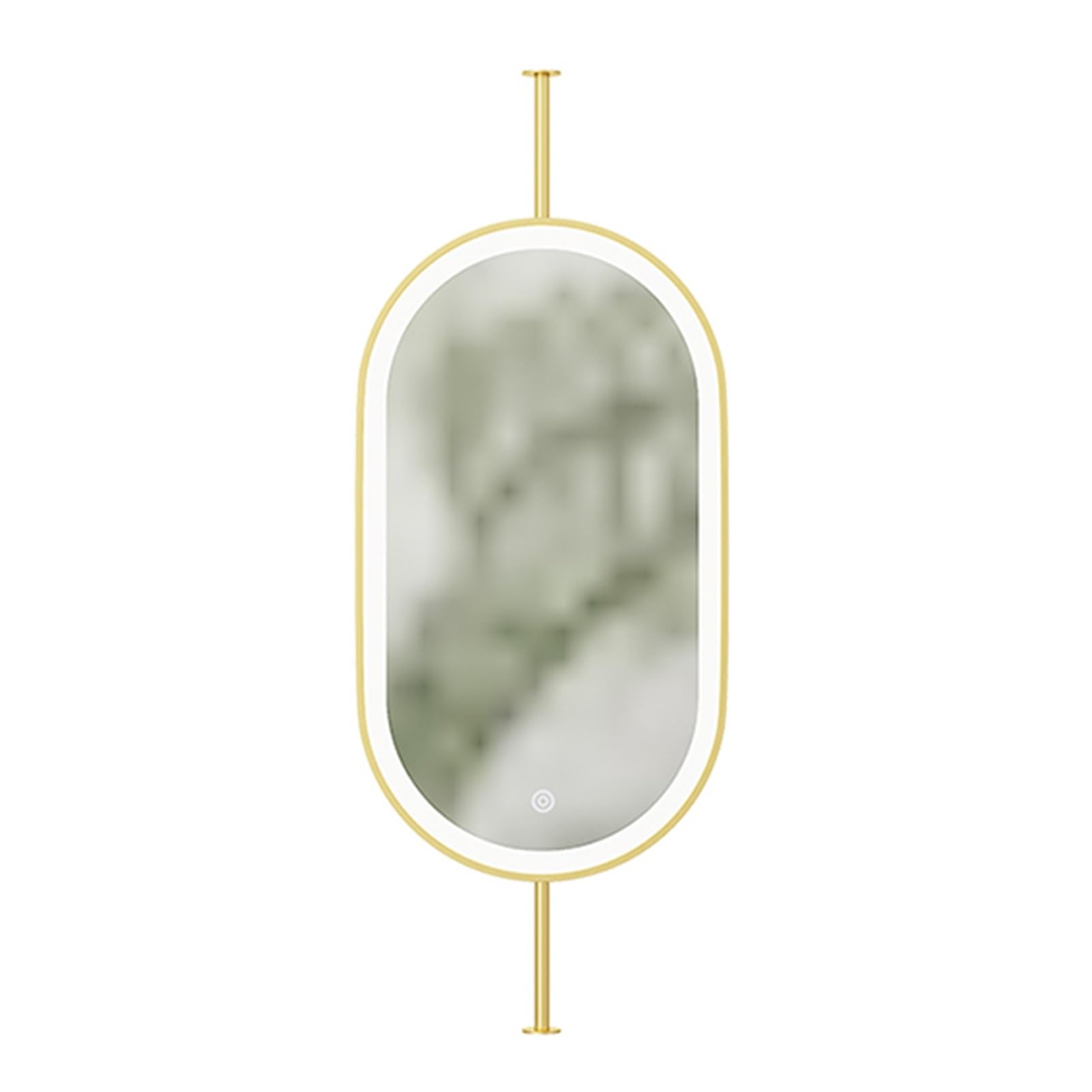 GLJTUO Oval Hanging Rod Mirror LED Lighting, 3 Color And Adjustable Brightness With Metal Frame Ceiling Floating,Gold-50x80cm
