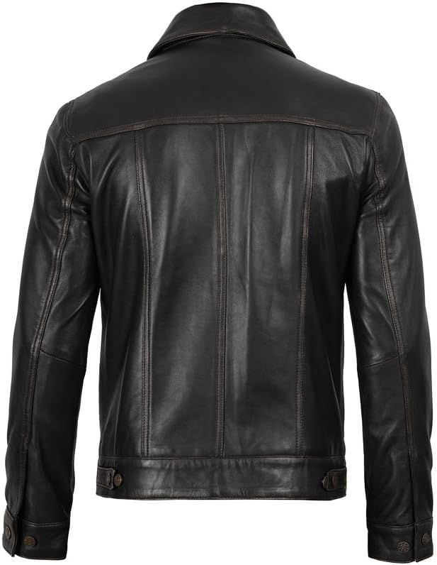 Decrum Leather Jacket For Men - Real Lambskin Vintage Trucker Mens Leather Jackets - Image 4
