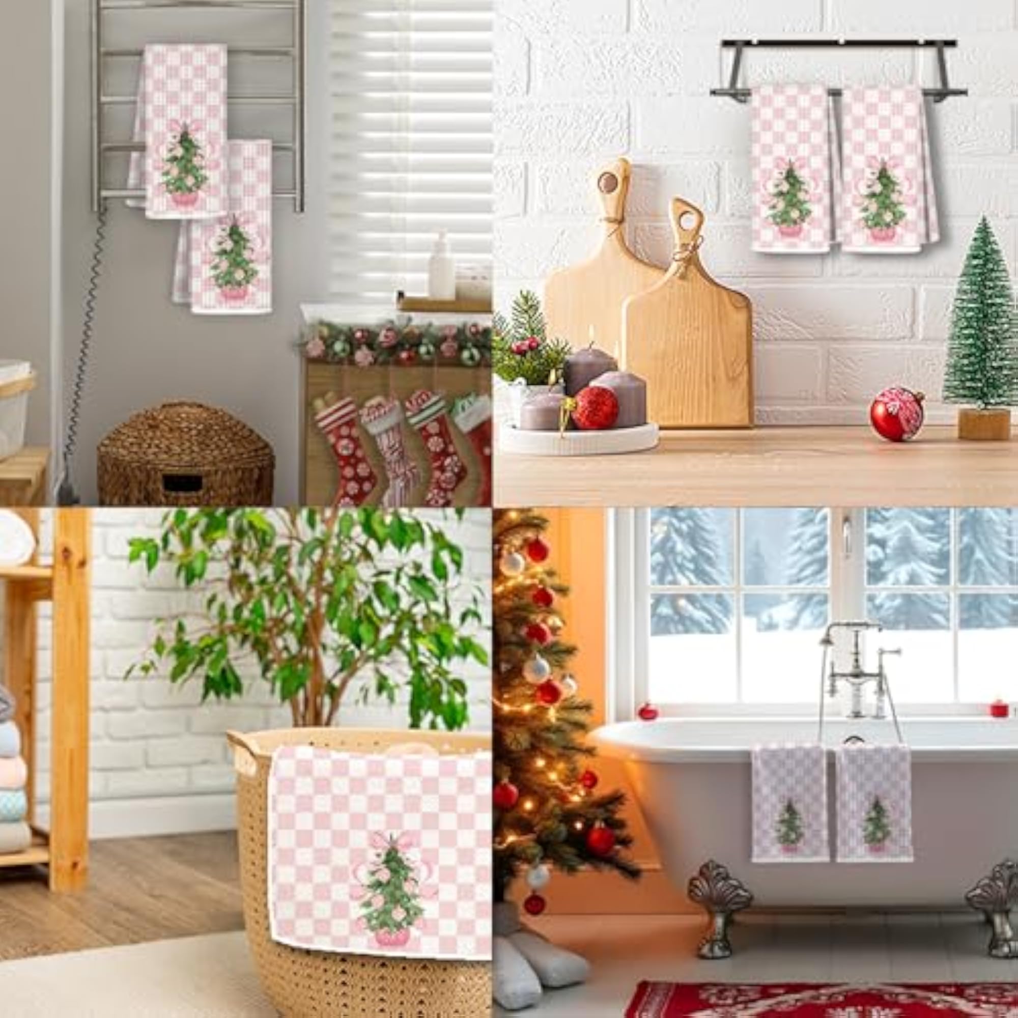 Pink Chinoiserie Christmas Kitchen Towels, Decorative Hand Towels