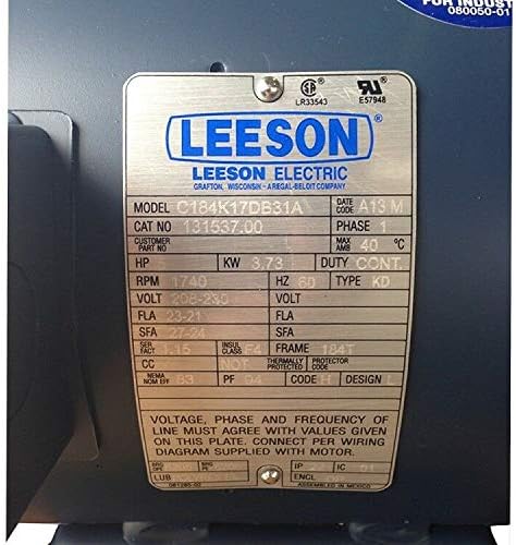 Leeson C184K17DB31A Motor Nameplate