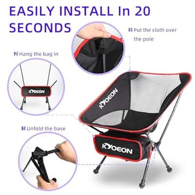 Portable Camping Chair, Ultralight Durable Foldable Chair for Outdoor Camp,Travel, Beach, Picnic, Garden, Sport Sturdy Frame, Comfortable Collapsible Lawn Chair, Supports 330Lbs