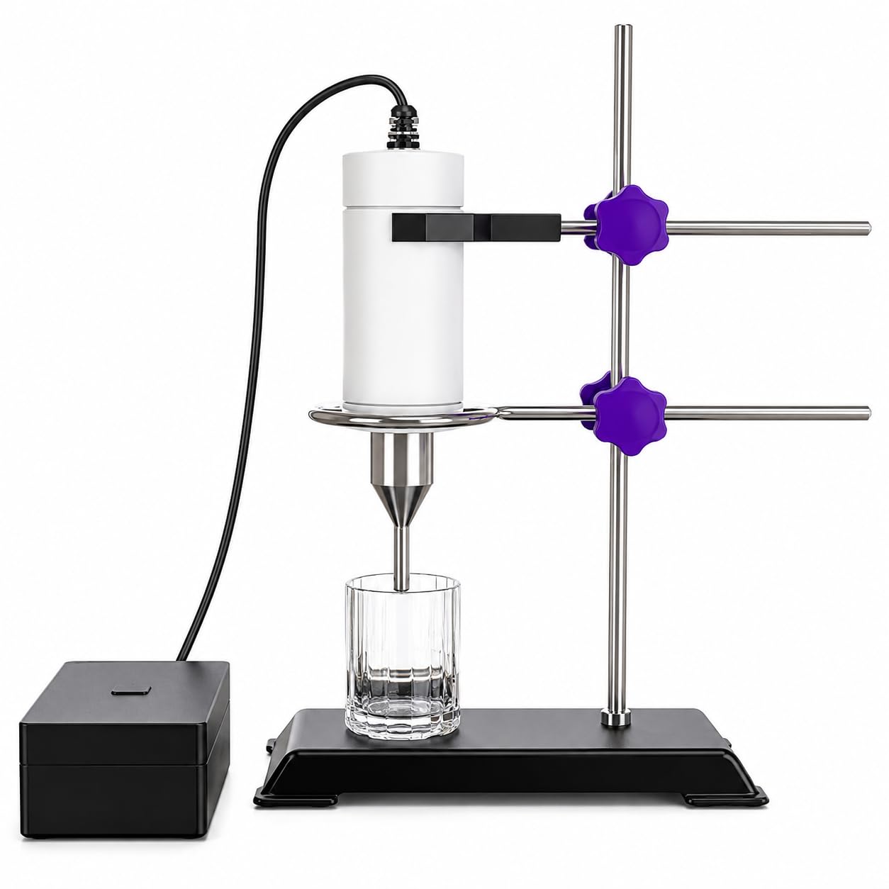 Sonicador homogeneizador ultrasónico con soporte ajustable para uso manual, ideal para aplicaciones de laboratorio e investigación, alta eficiencia y rendimiento versátil