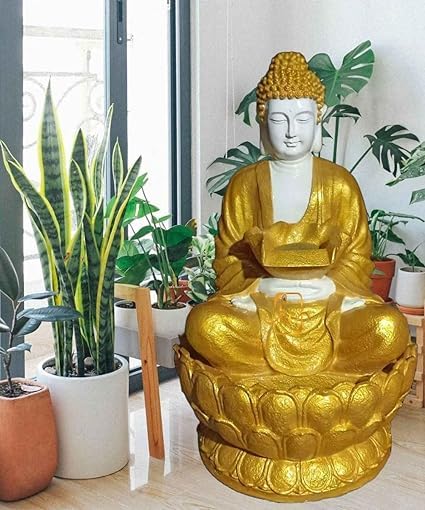 Home Decor Water Fountain Kamal Buddha Fiber Water Fountain for Living Room Home Decor Garden Patio Deck Porch - Yard Art Decoration Gift Gifting with LED Lights Water Pump-image-24