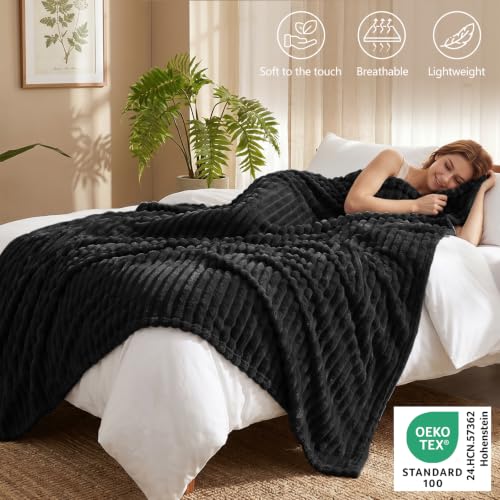 CozyLux Manta Negra para Sofá, Forro Polar Acanalado, 50 x 60 Pulgadas miniatura 4