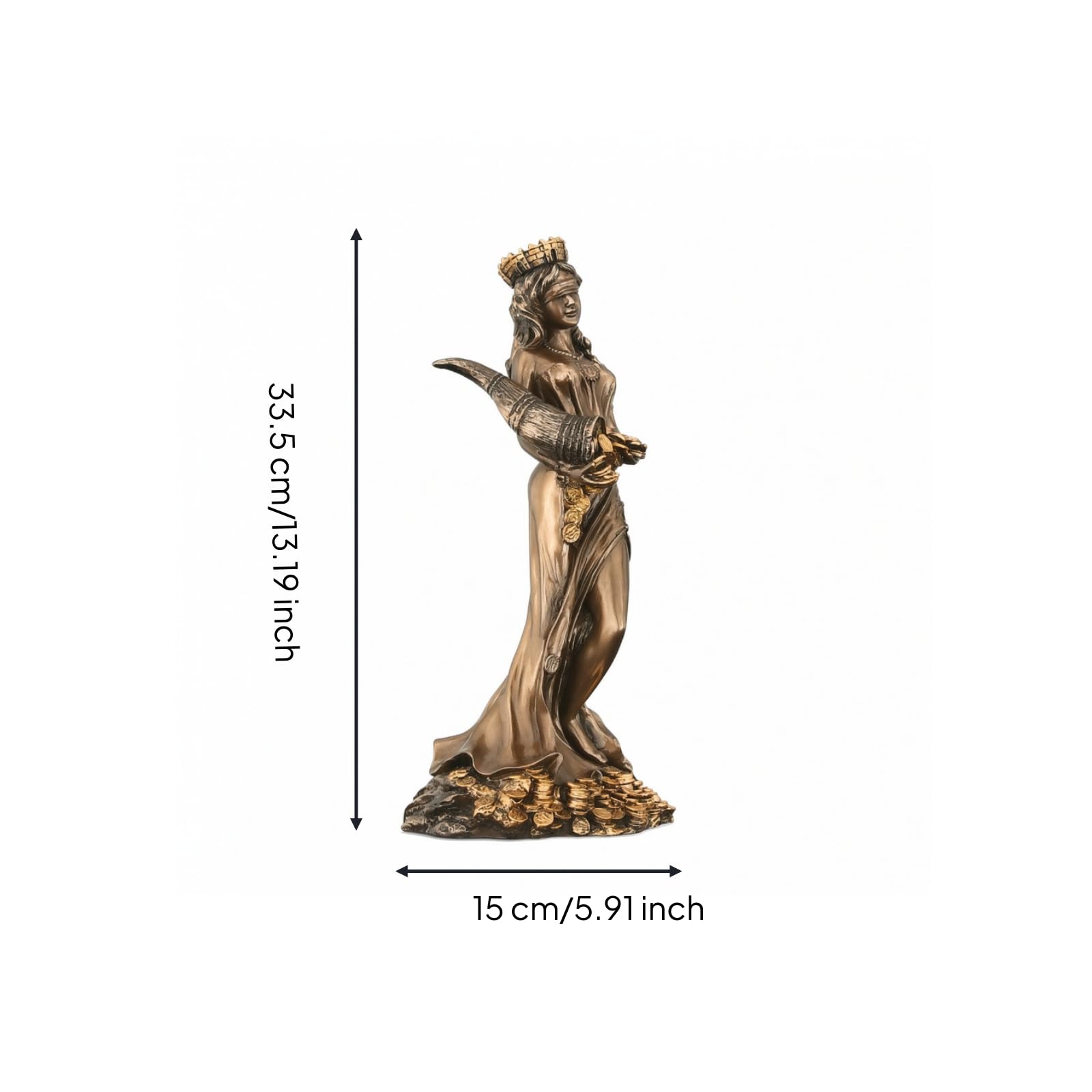 Della Fortuna Bendata con Cornucopia Ornamentale Scultura Dipinta a Mano Figura Decorativa per Ufficio, Statua Della Dea Del Destino - Piccola Resina + Polvere Di Rame