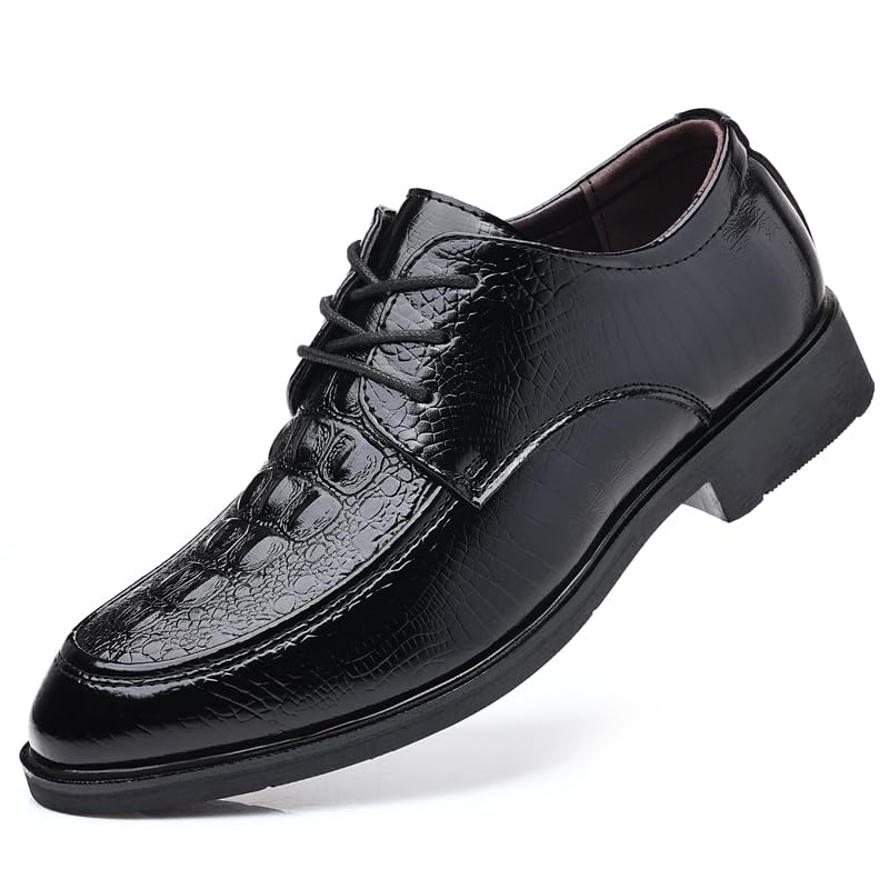 Mens Dress Shoes Crocodile Stripe Pattern Business Formal Oxfords Shoes Casual Leather Lace Up Derbys Shoes