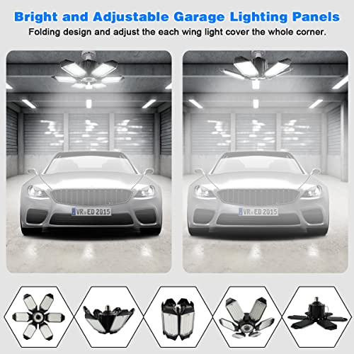 garage lights - 2pack super bright 32000lm led garage ceiling light 6500k led shop light w 6 deformable panels screw in e26e27 socket light bulbs for workshop storage warehouse attic