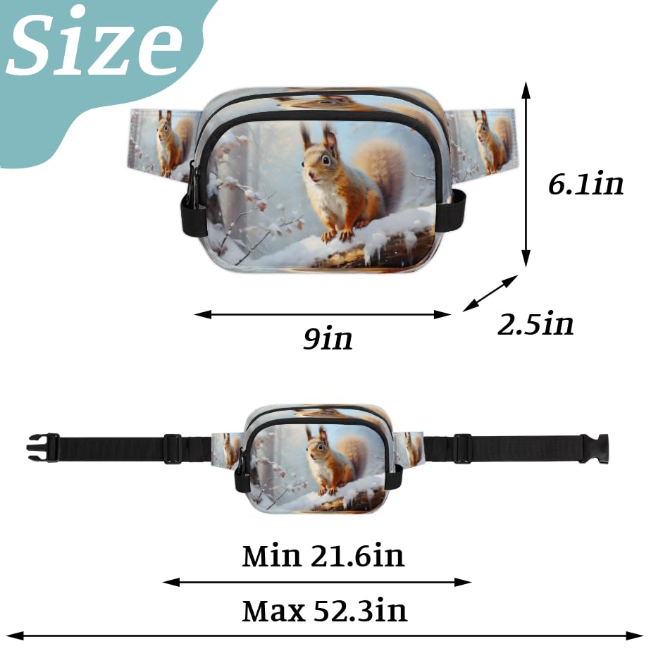 Snow Squirrel Waterproof Square Fanny Pack with Adjustable Strap Dual Zipper Storage Lightweight Design for Travel Hiking Running Daily Use Unisex Crossbody Waist Bag for Men Women