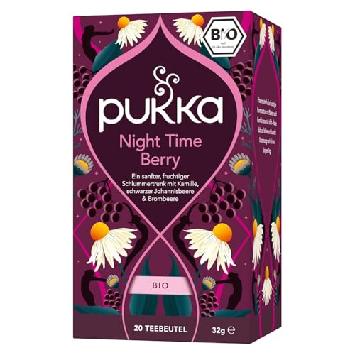 Pukka | Bio Früchtetee 'Night Time Berry' | Kamille, Schwarze Johannisbeere & Brombeere | Tee für einen entspannten Abend | koffeinfrei | 1er Pack | 20 Teebeutel