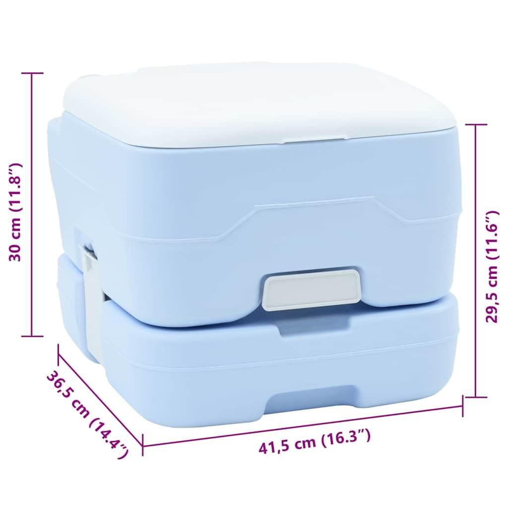 WC da campeggio grigio bianco in polietilene, 41,5 x 36,5 x 37 cm, portatile e compatto, con ugello di risciacquo tipo T, per campeggio, escursionismo, viaggi, mobile e inodore