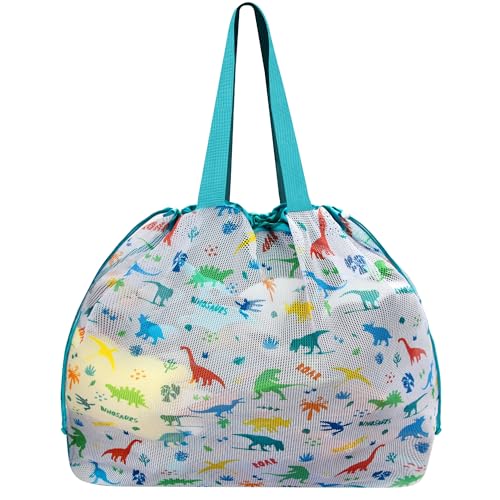 LAHAQIQI XXL Dinosaurier Mesh-Netztasche für Strandspielzeug mit Kordelzug Falbar Leichtgewicht & Praktisch für Schwimmbad Reisen & Sommer-Essentials für Frauen und Kinder (Dino Grün)