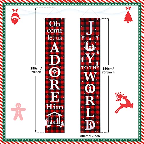 Christmas Nativity Porch Sign Joy To The World Winter Holiday Hanging Banner Flag Holiday Banner Outdoor For Christmas Decorations Door Porch Yard Indoor Outdoor, 71 X 12 Inch (Plaid) #TOP1